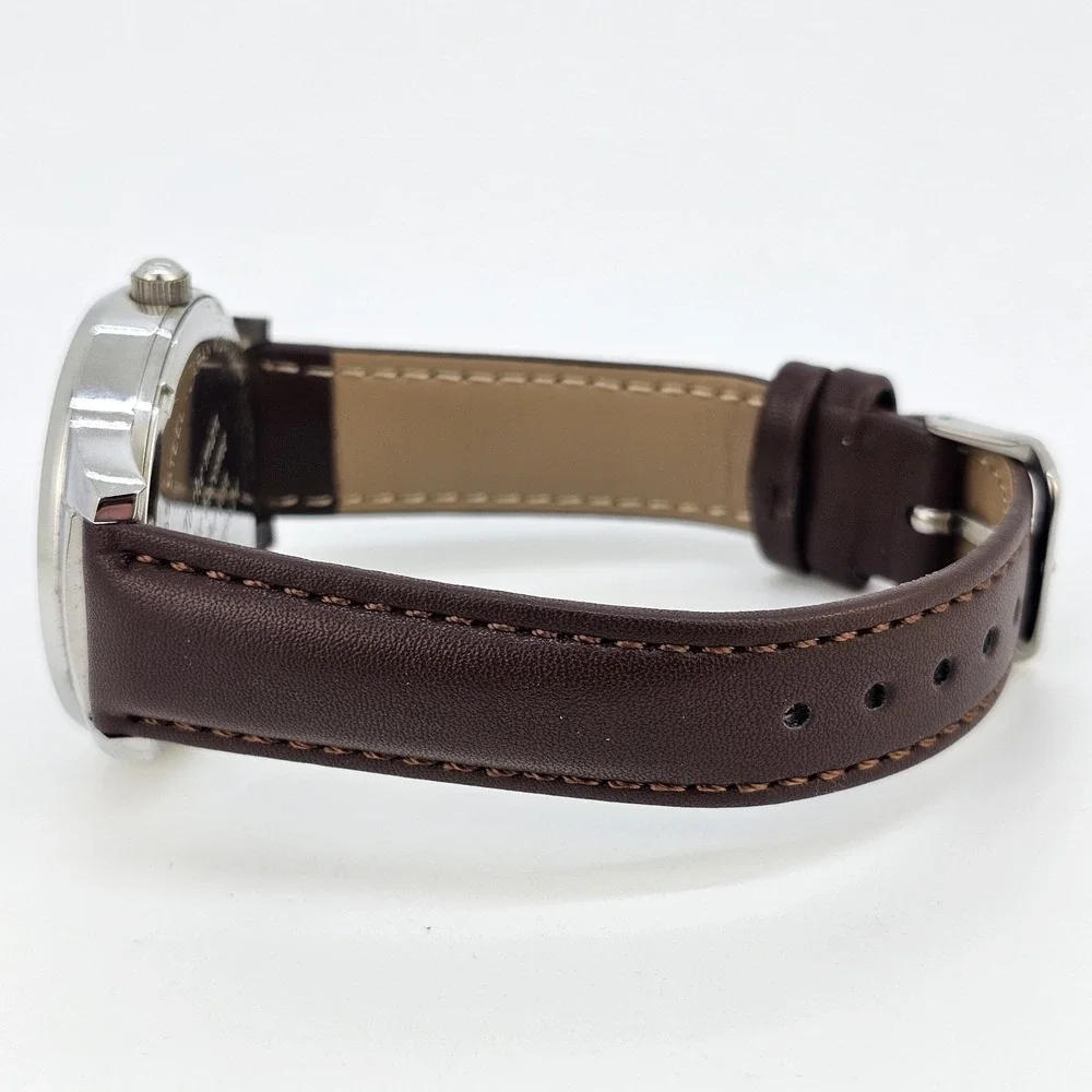 Men's Watch 40MM White Dial Day‎ Date New Brown Leather Bands New Battery